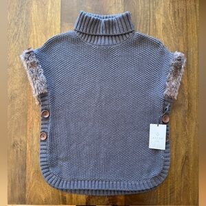 Aspen Kids gray turtleneck knit poncho vest faux fur trim girls size L 10/12